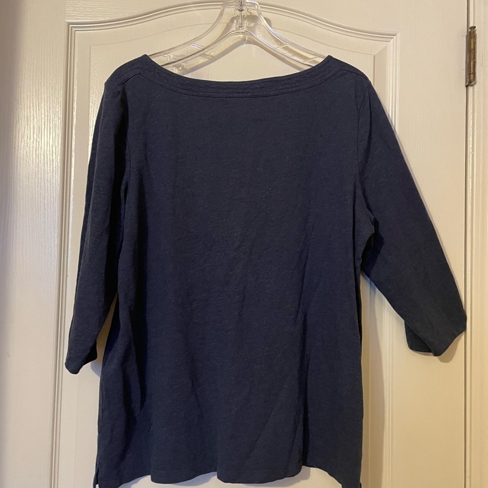 Chico’s Button Boat Boat 3/4 Sleeve Top Size 3 (XL) Blue Heather Casual Stretch - Picture 2 of 8